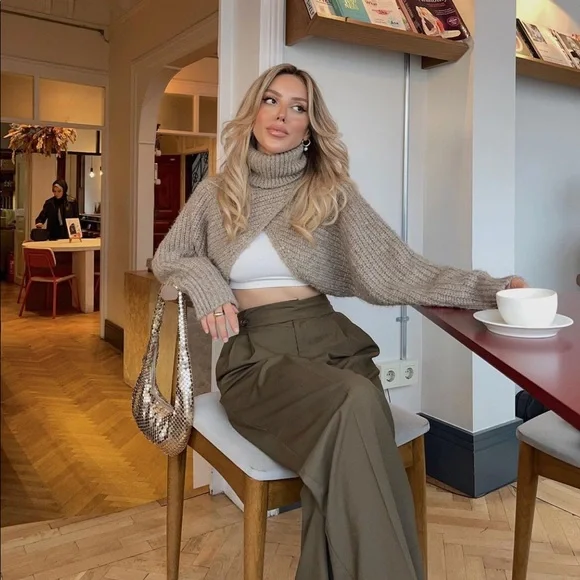 Long Sleeve Knit Arm Warmers With Turtleneck Zara Mink Knit Arm